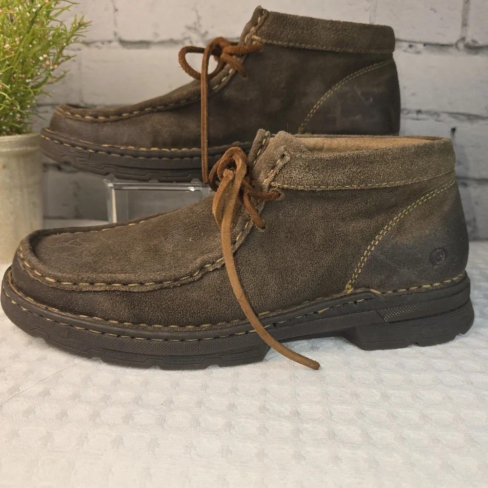 BORN ETHAN MOC TOE CHUKKA BOOT DARK BROWN SUEDE MENS 9.5 RUGGED DISTRESSED